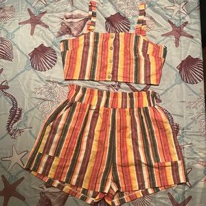 Boho multicolored two-piece cami and short set